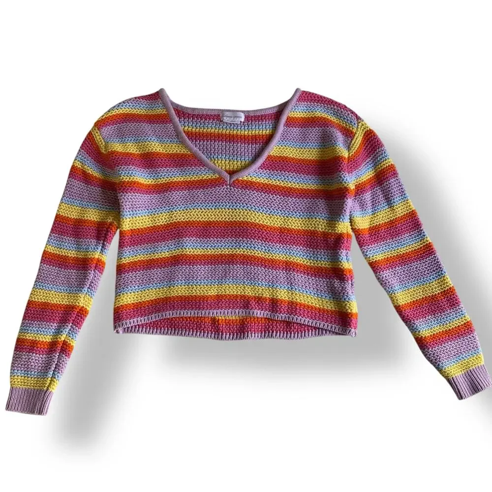 Revolve Lovers + Friends Camino Cropped Sweater in Bright Rainbow Pastel Size S‎